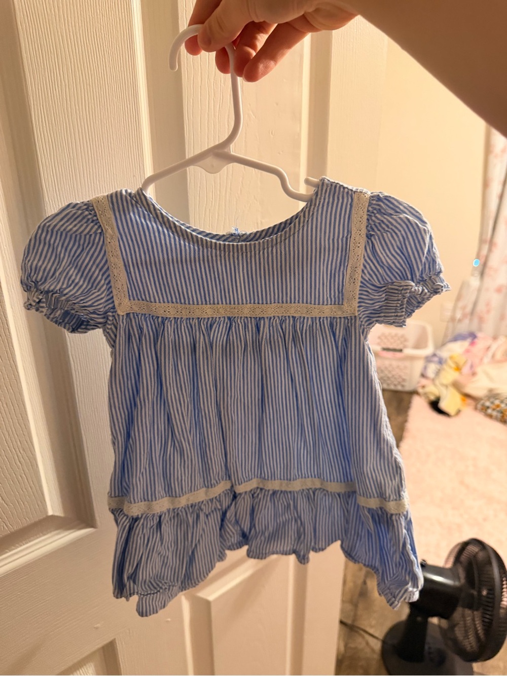 Old Navy Blue Striped Girls' Cotton Top with Lace Trim